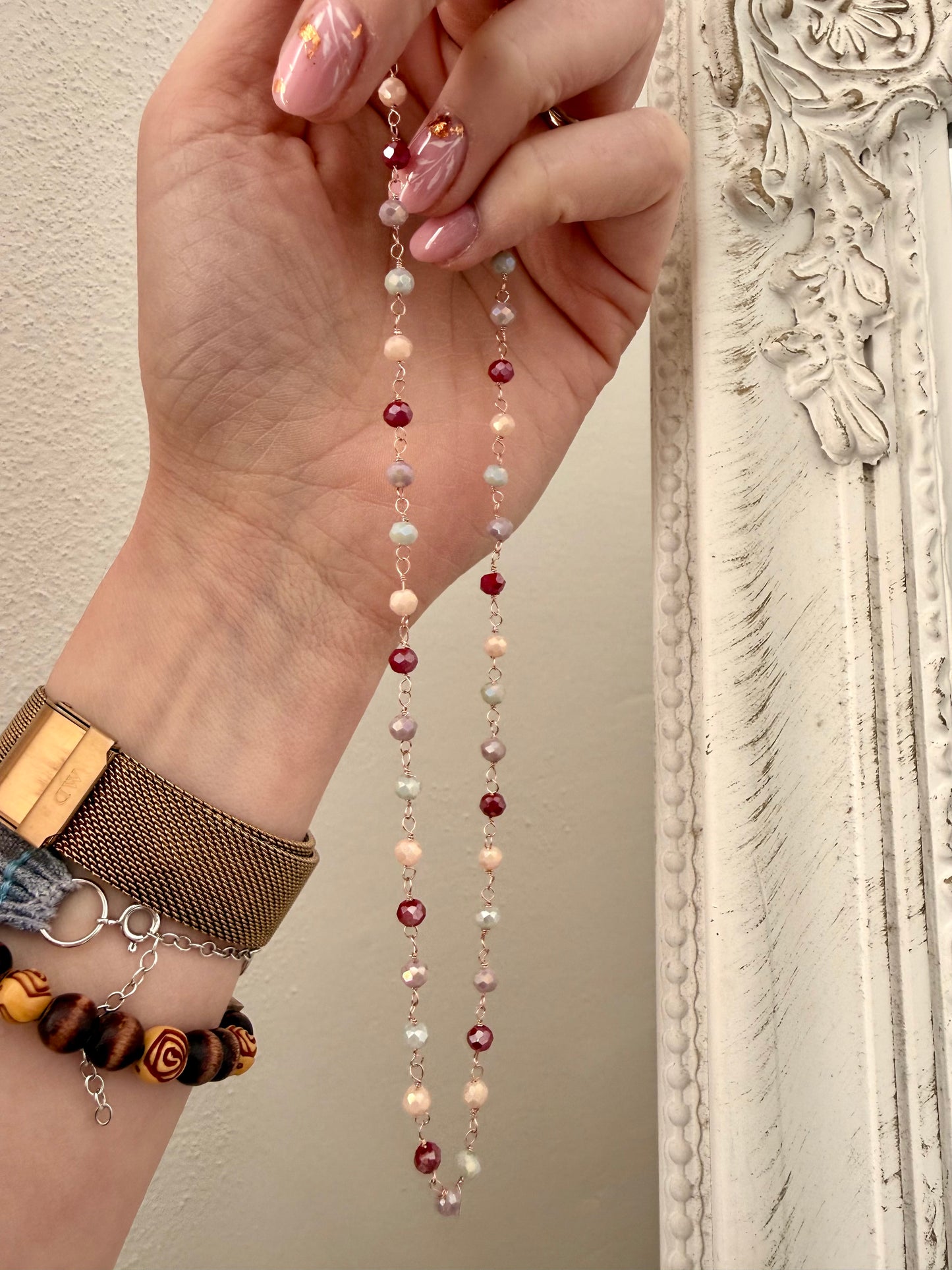 COLLANA CRISTALLI BORDEAUX, BEIGE, TORTORA E PRUGNA