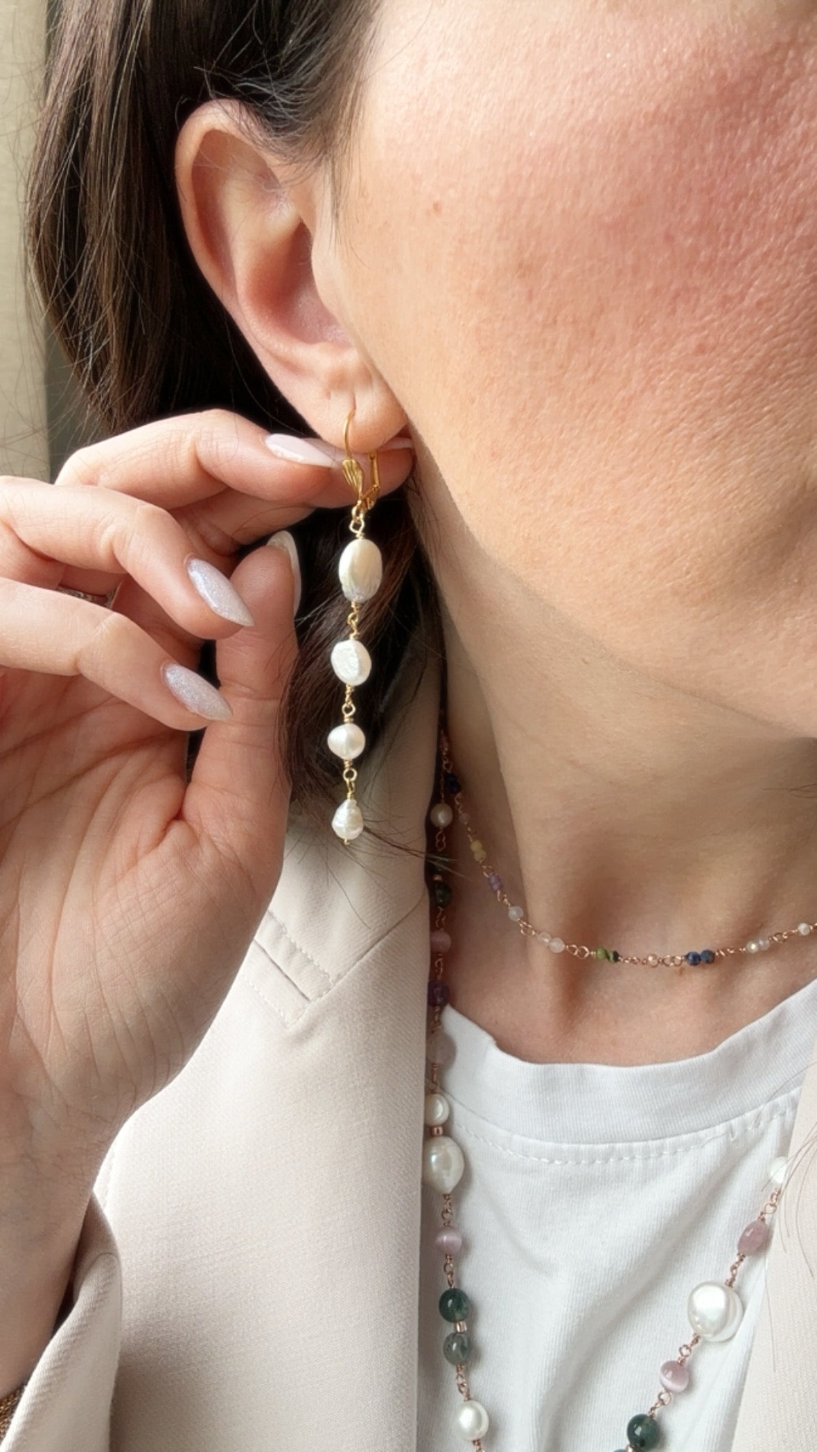 COPPIA ORECCHINI PERLE MULTIFORME PENDENTI