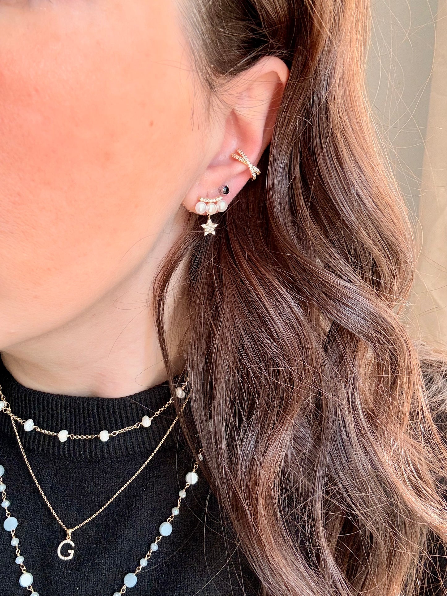 EAR CUFF CON DUE FILE DI ZIRCONI INCROCIATE