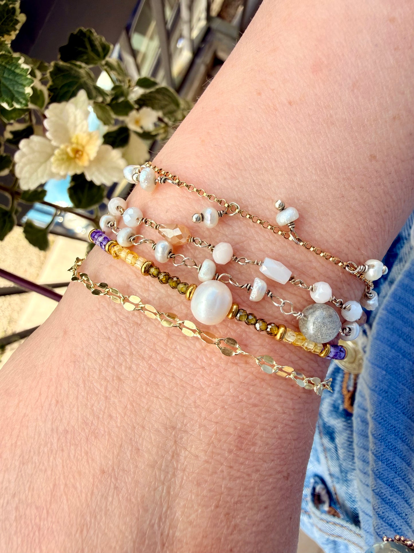 BRACCIALE ZIRCONI MULTICOLORE E PERLA NATURALE