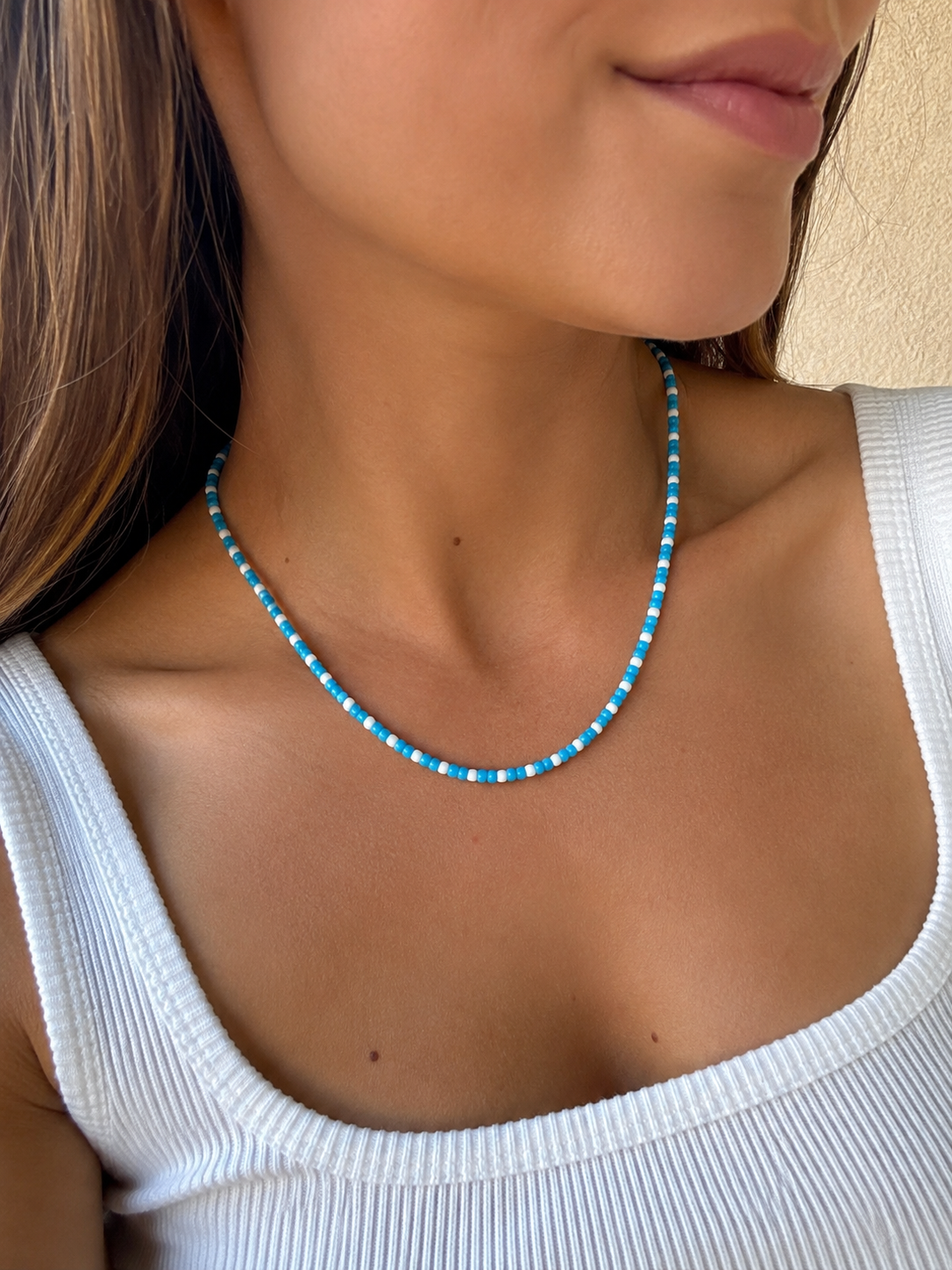 COLLANA CON PERLINE MIYUKI BIANCO E TURCHESE