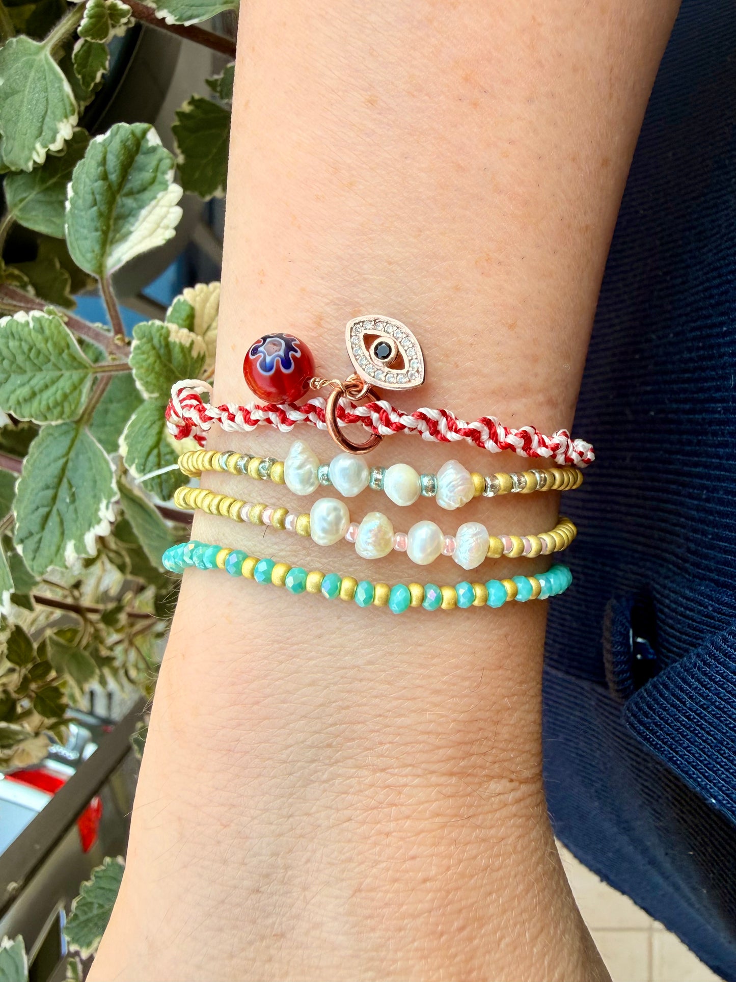 BRACCIALE CORDINO REGOLABILE MICRO CRISTALLI TURCHESI ALTERNATI A RONDELLE ORO