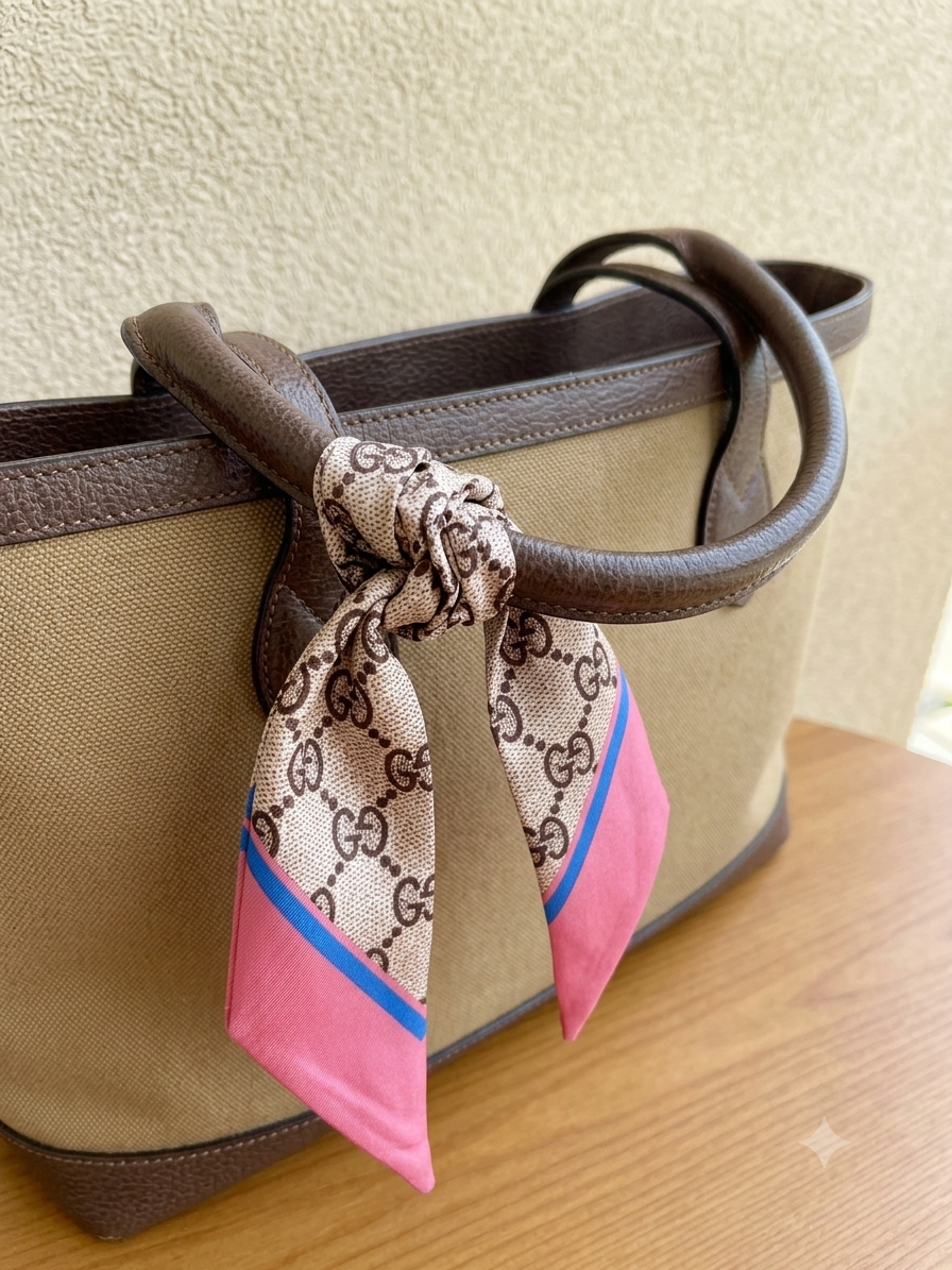 BANDANA FOULARD CON “G” ROSA-GRIGIO BEIGE-MARRONE SCURO