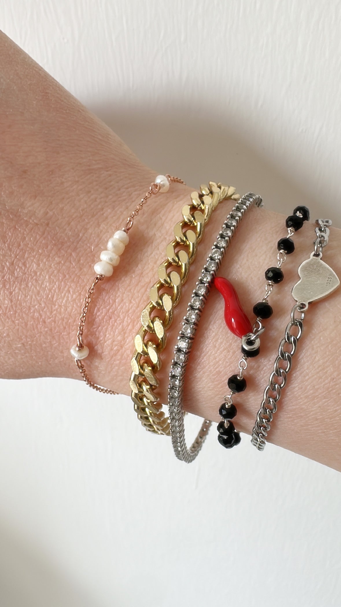 BRACCIALE CATENA ROLÓ CON PERLE BIANCHE