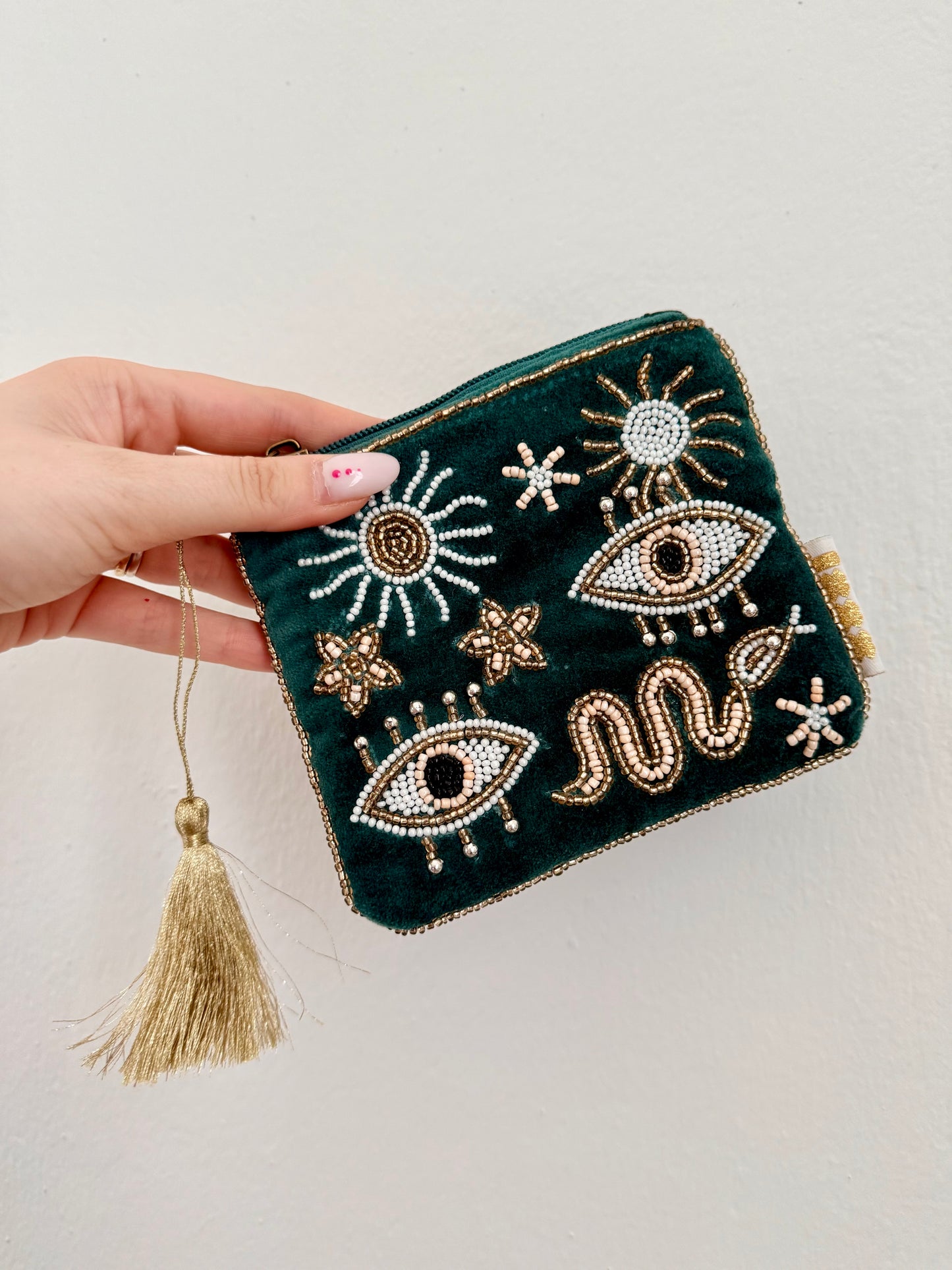 POCHETTE MISTICO VERDE SCURO-BIANCO-PESCA-ORO