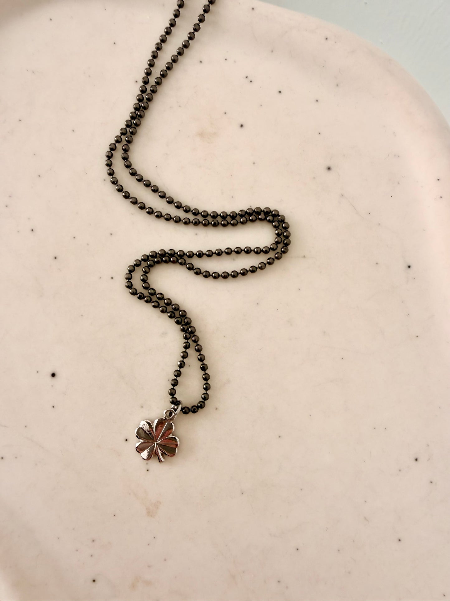 COLLANA CATENA MILITARE DIAMANTATA RUTENIO CON QUADRIFOGLIO ARGENTO