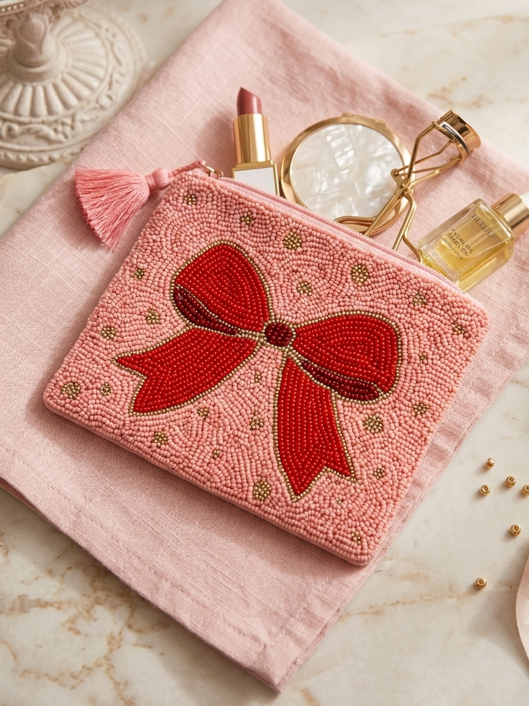 POCHETTE FIOCCO ROSA CHIARO-ROSSO-ORO