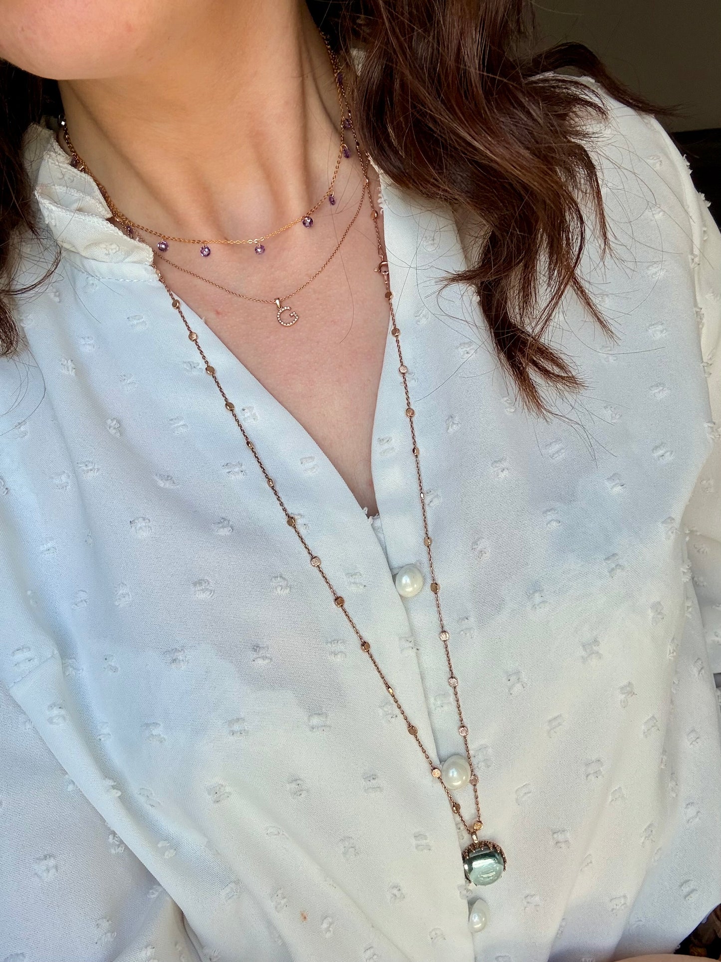 COLLANA CATENA FORZATINA CON ZIRCONI LILLA PENDENTI