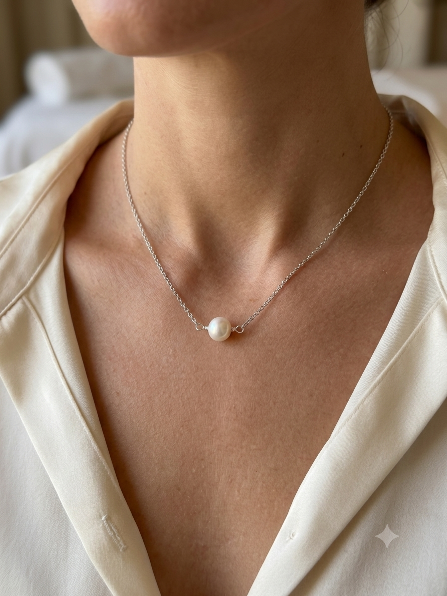 COLLANA CATENA FORZATINA CON PERLA IRREGOLARE BIANCA IN LINEA