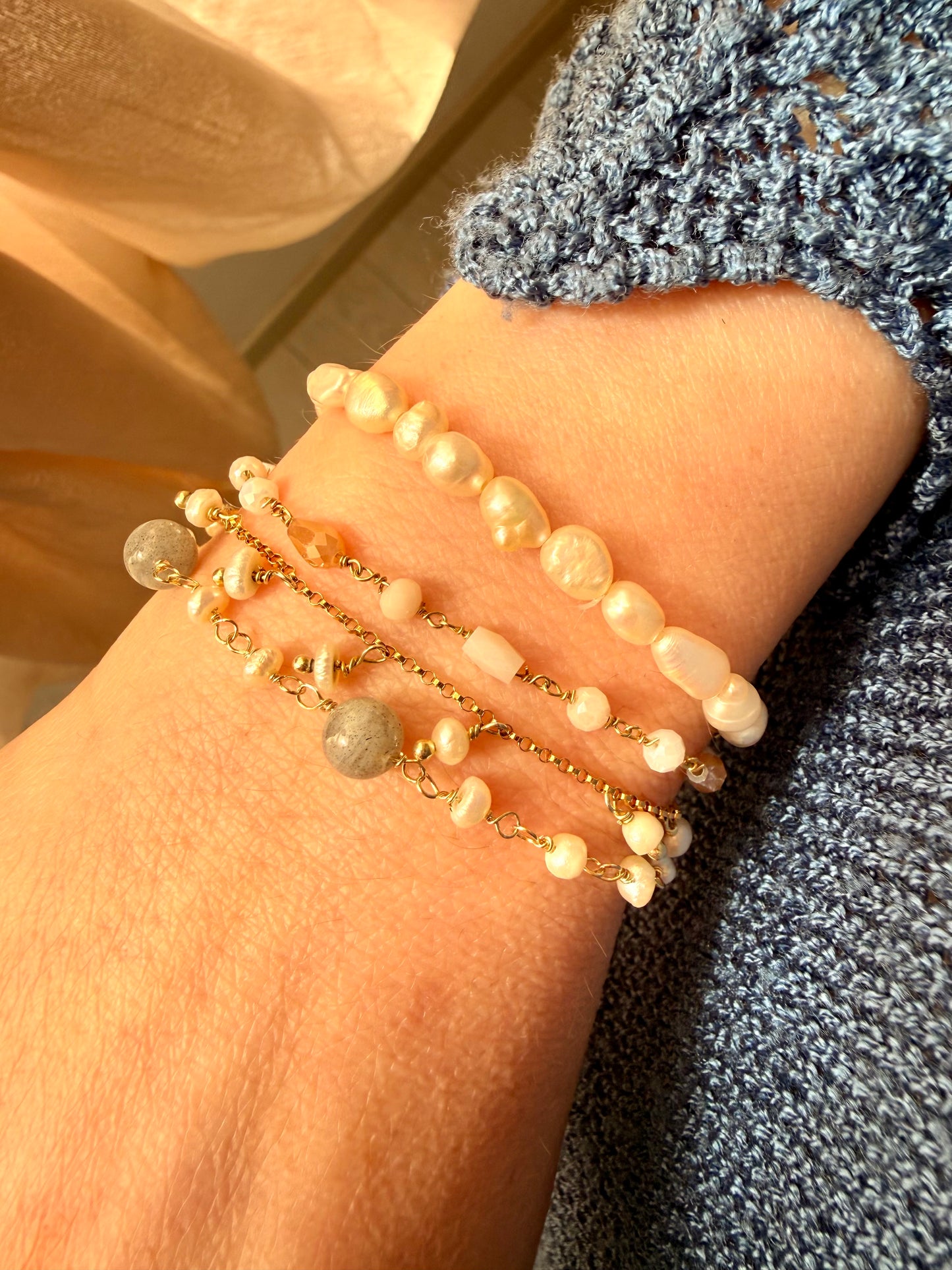 BRACCIALE MICRO PERLE E PIETRE LABRADORITE