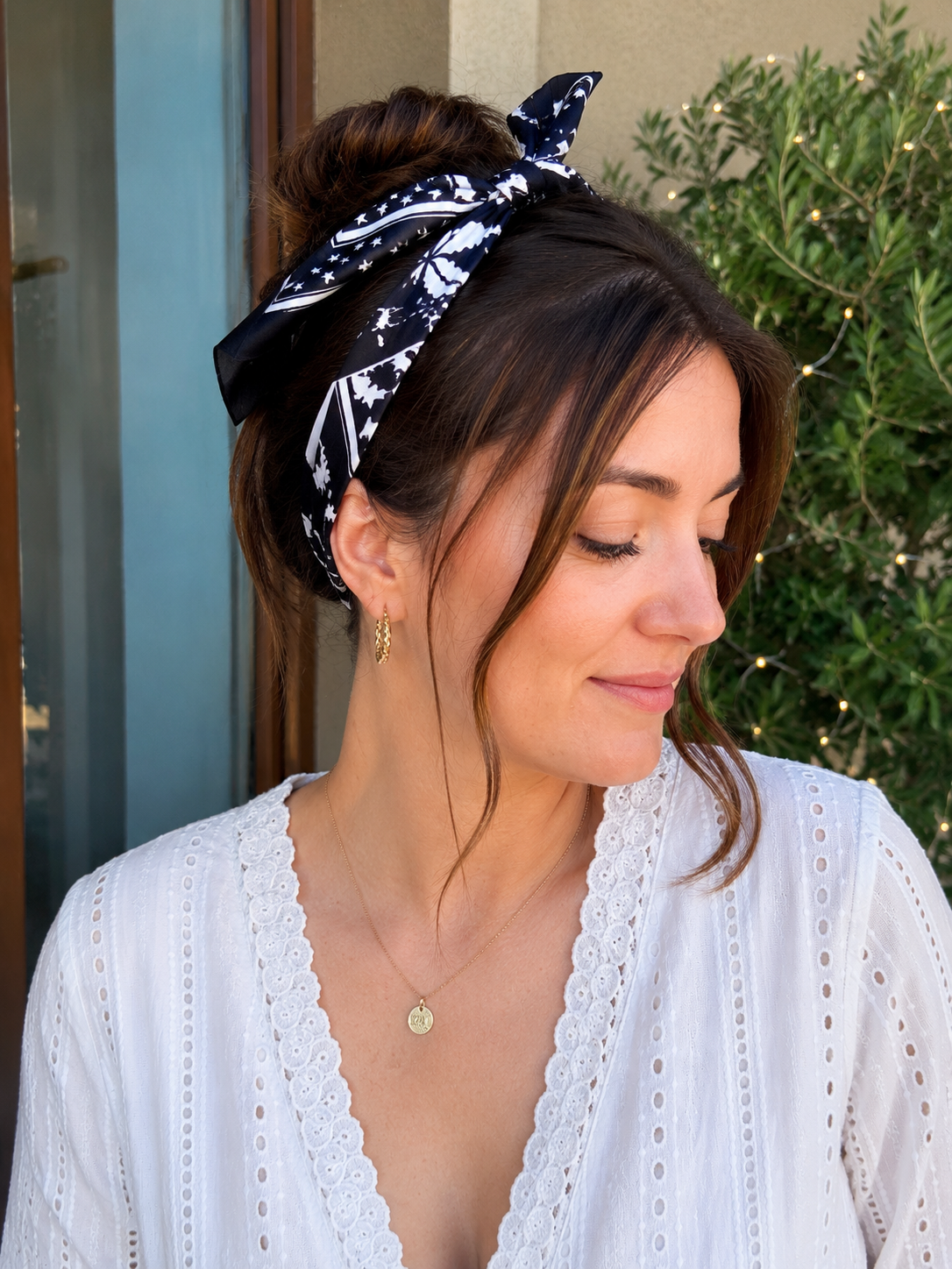 BANDANA FOULARD CON LEOPARDO NERO-BIANCO