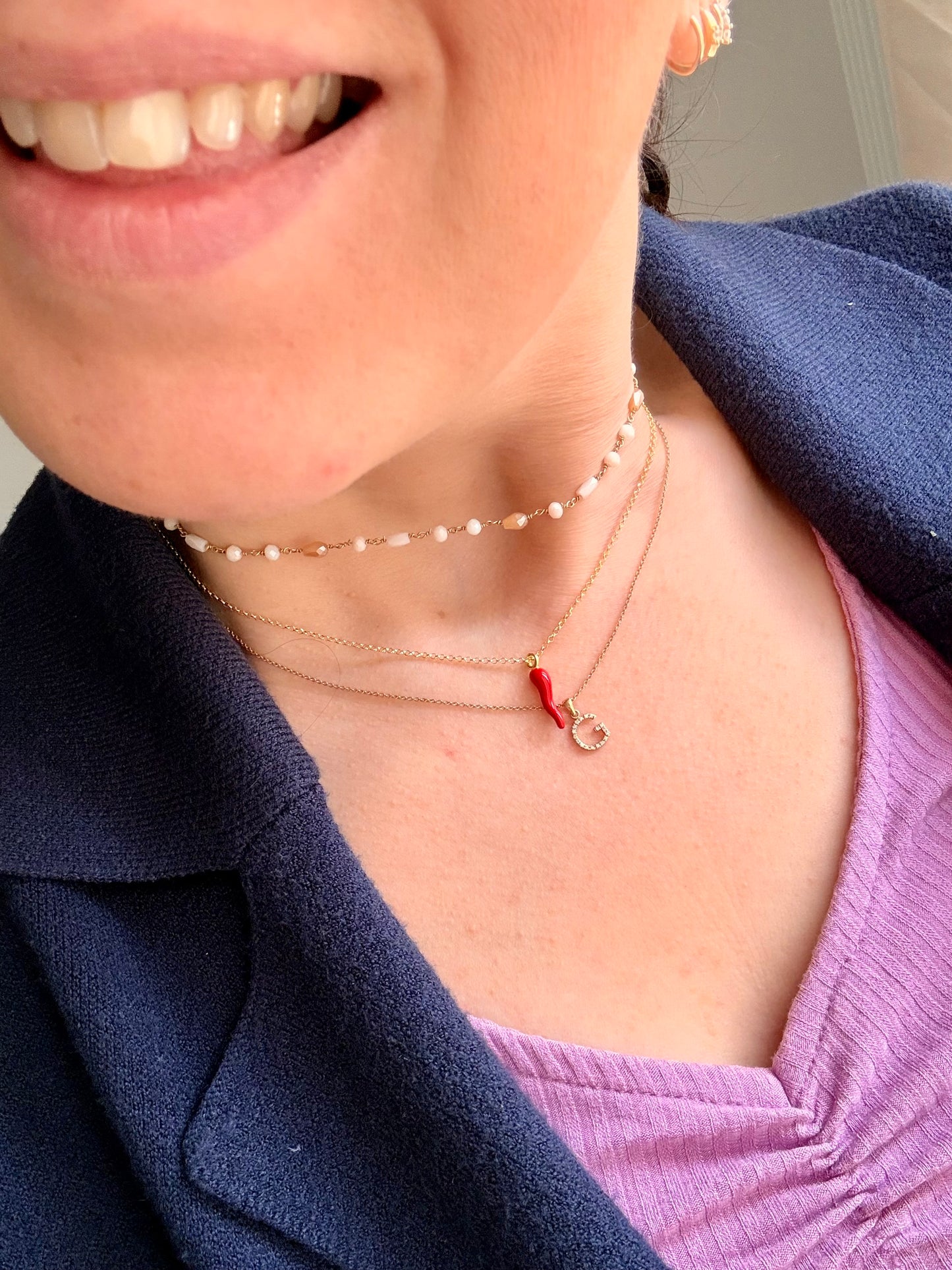 COLLANA CATENA ROLÓ CON CORNETTO SMALTATO