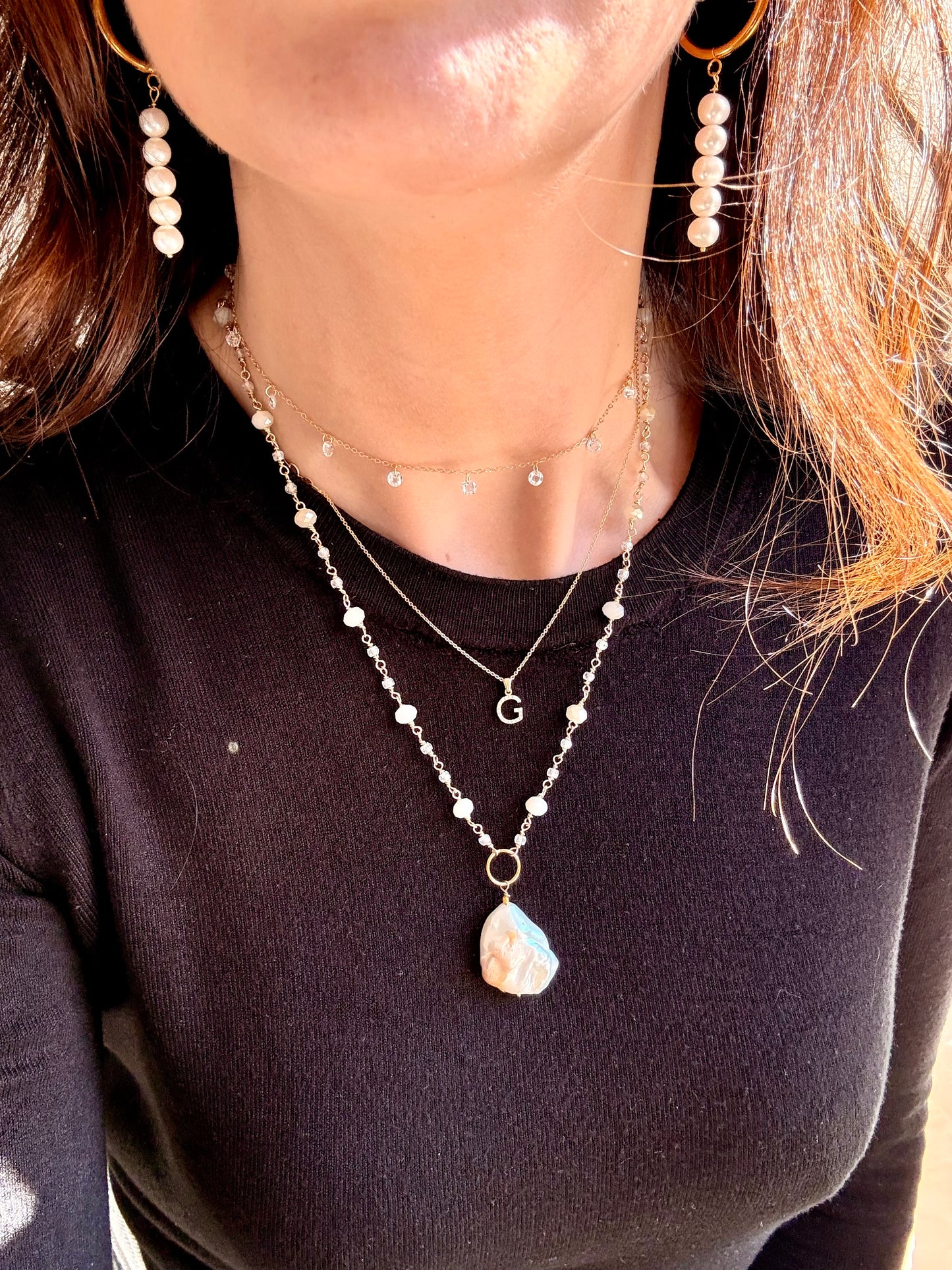 COLLANA CHOKER CATENA FORZATINA CON ZIRCONI BIANCHI PENDENTI