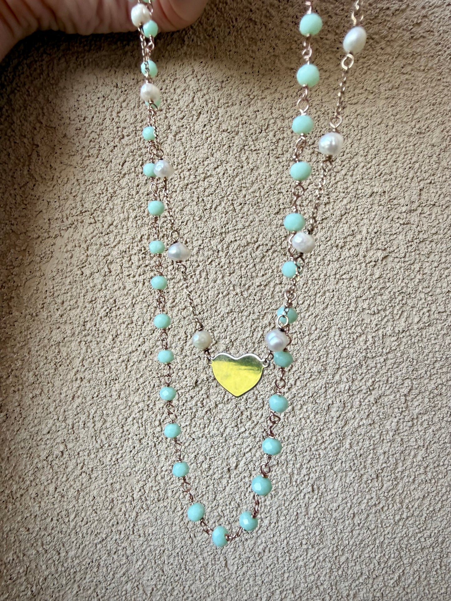 COLLANA ROSARIO CON CRISTALLI VERDE ACQUA