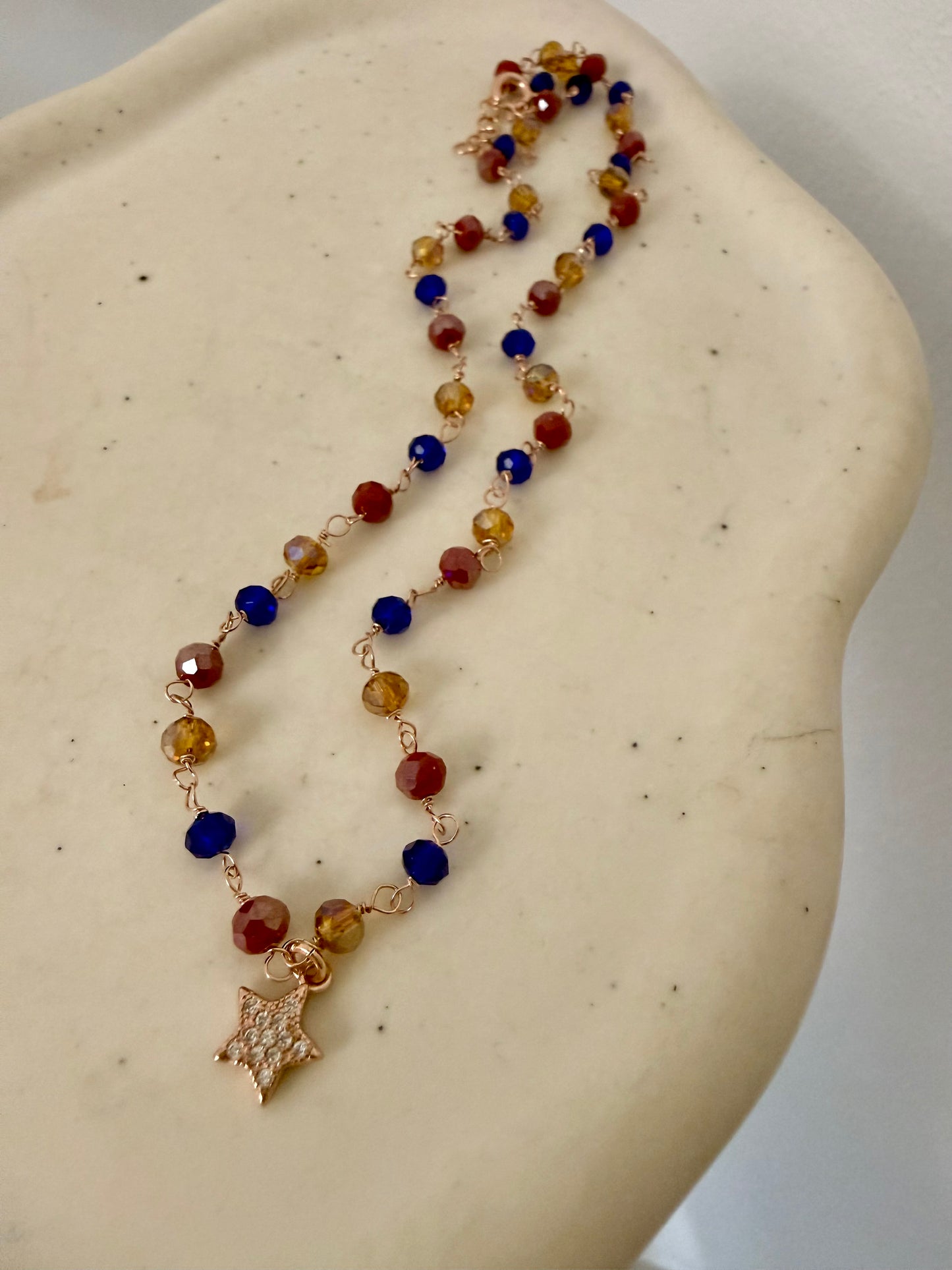 COLLANA CRISTALLI BLU, MIELE, BORDEAUX CON STELLA ZIRCONATA