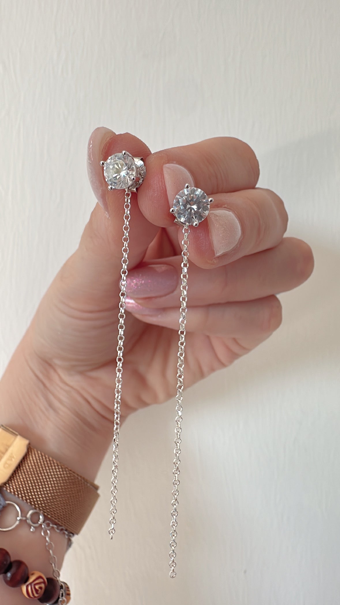 COPPIA PUNTO LUCE DA 0,6 cm ARGENTO CON CATENELLA