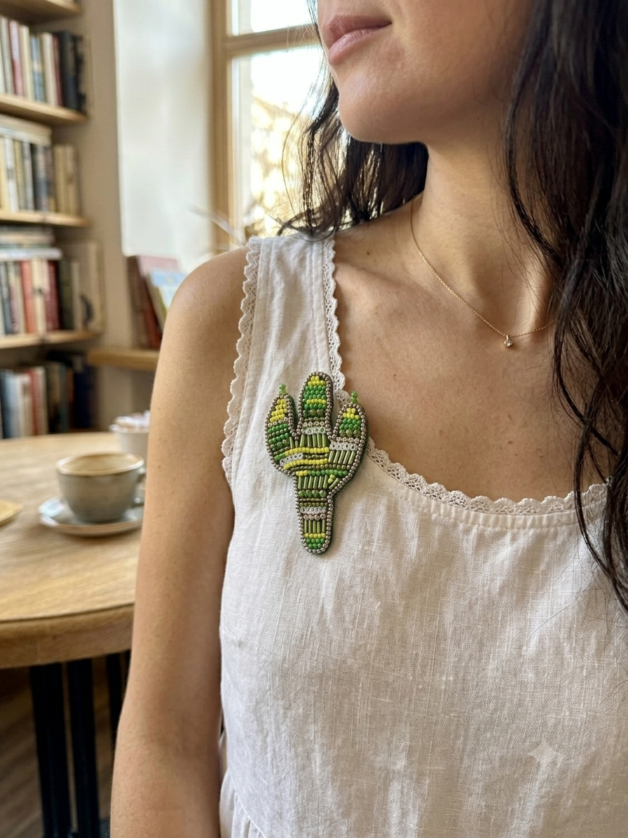 SPILLA CACTUS VERDE MULTICOLORE-ARGENTO