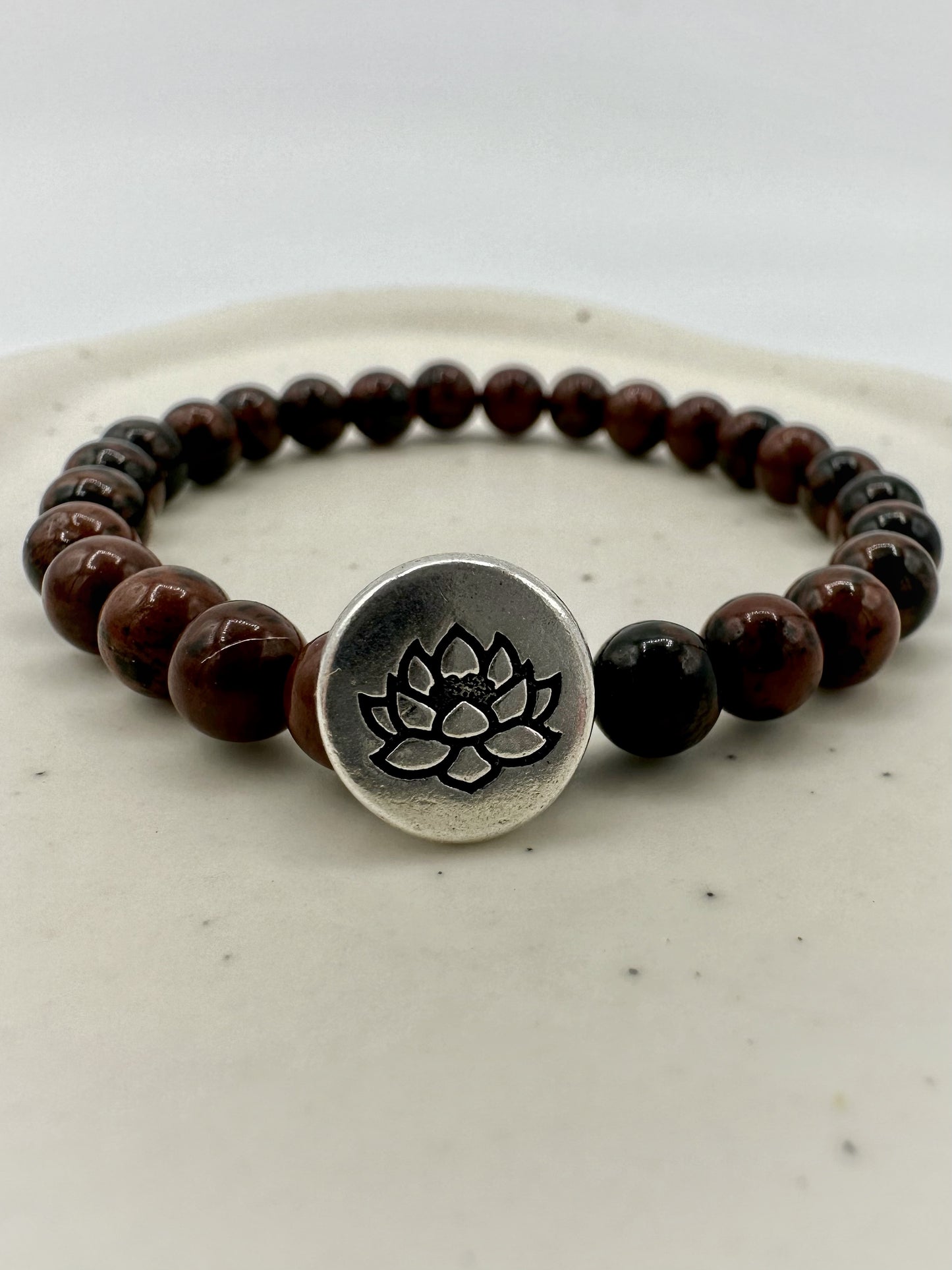 BRACCIALE LOTO DAI MILLE PETALI - OSSIDIANA MOGANO 1^ CHAKRA