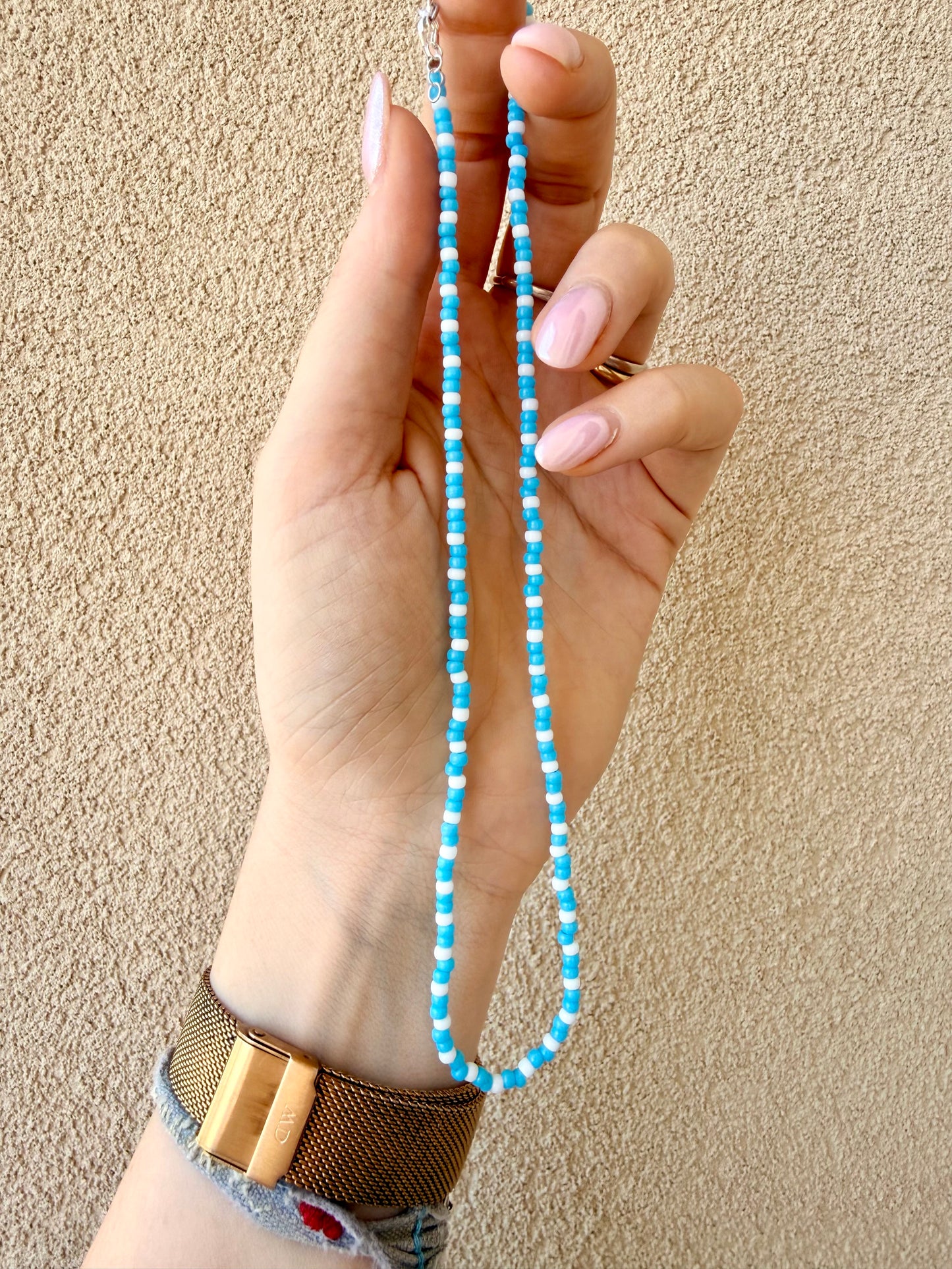 COLLANA CON PERLINE MIYUKI BIANCO E TURCHESE