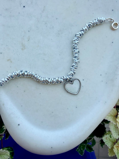 BRACCIALE MAGLIE INTRECCIATE ALLUMINIO ROLÒ CON CHARM CUORE CON MADREPERLA ACCIAIO