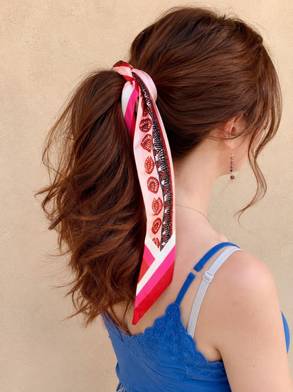 BANDANA FOULARD CON VITA MARINA ROSSO RUGGINE-ROSA CHIARO-MARRONE