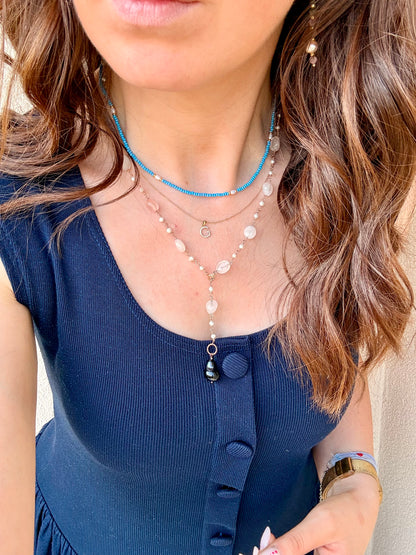 COLLANA PRECIOSA MICRO RONDELLE COLORATE ALTERNATE A MICRO PERLA RISINO NATURALE ARGENTO DORATO