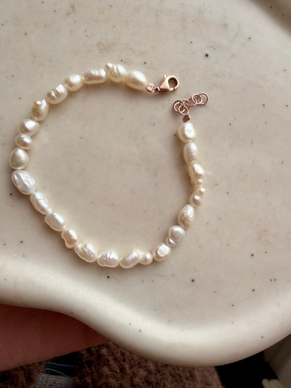 BRACCIALE PERLE RISINO NATURALI BASE ARGENTO