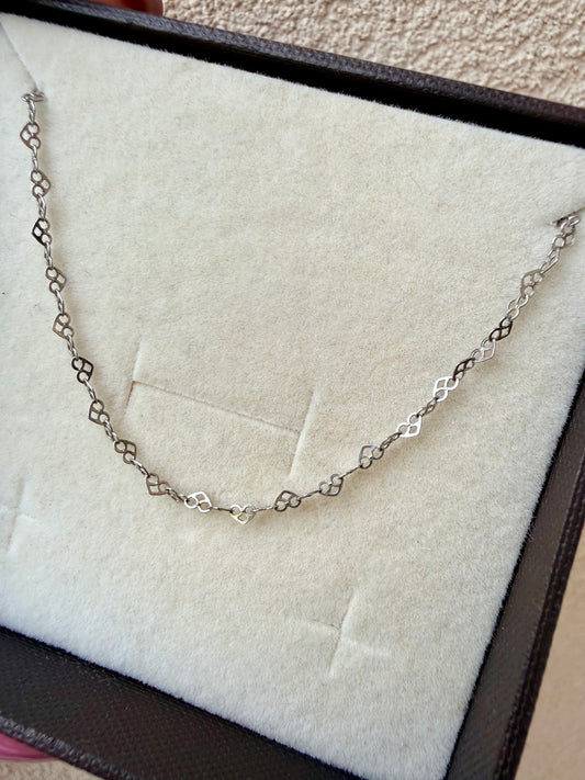 COLLANA MAGLIA CUORICINI LAVORATI IN ARGENTO 925