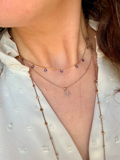 COLLANA CATENA FORZATINA CON ZIRCONI LILLA PENDENTI