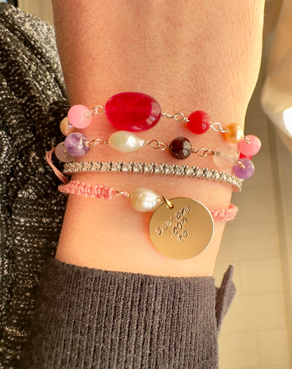 BRACCIALE PERLE ROSA E PIETRE NATURALI BORDEAUX E FRAGOLA