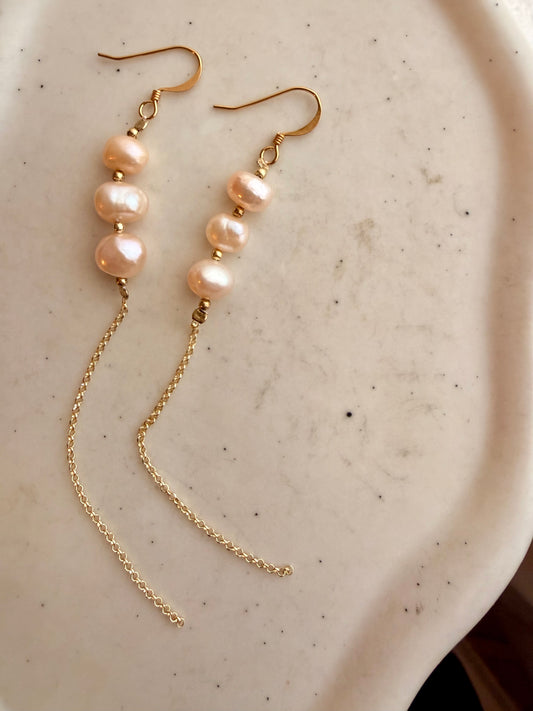 COPPIA ORECCHINI IN ARGENTO 925 DORATO CON PERLE ROSA