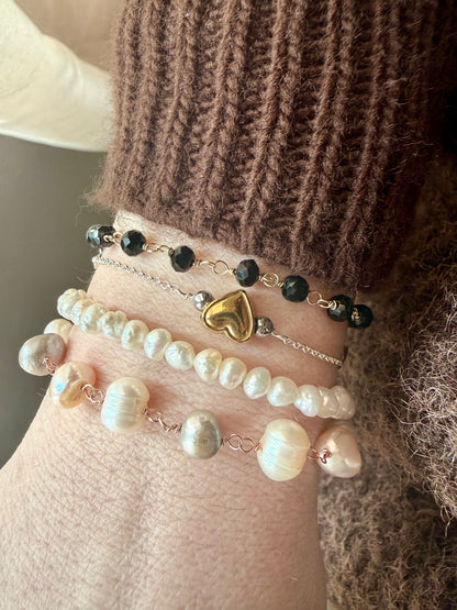 BRACCIALE PERLE BIANCHE, ROSA E LILLA