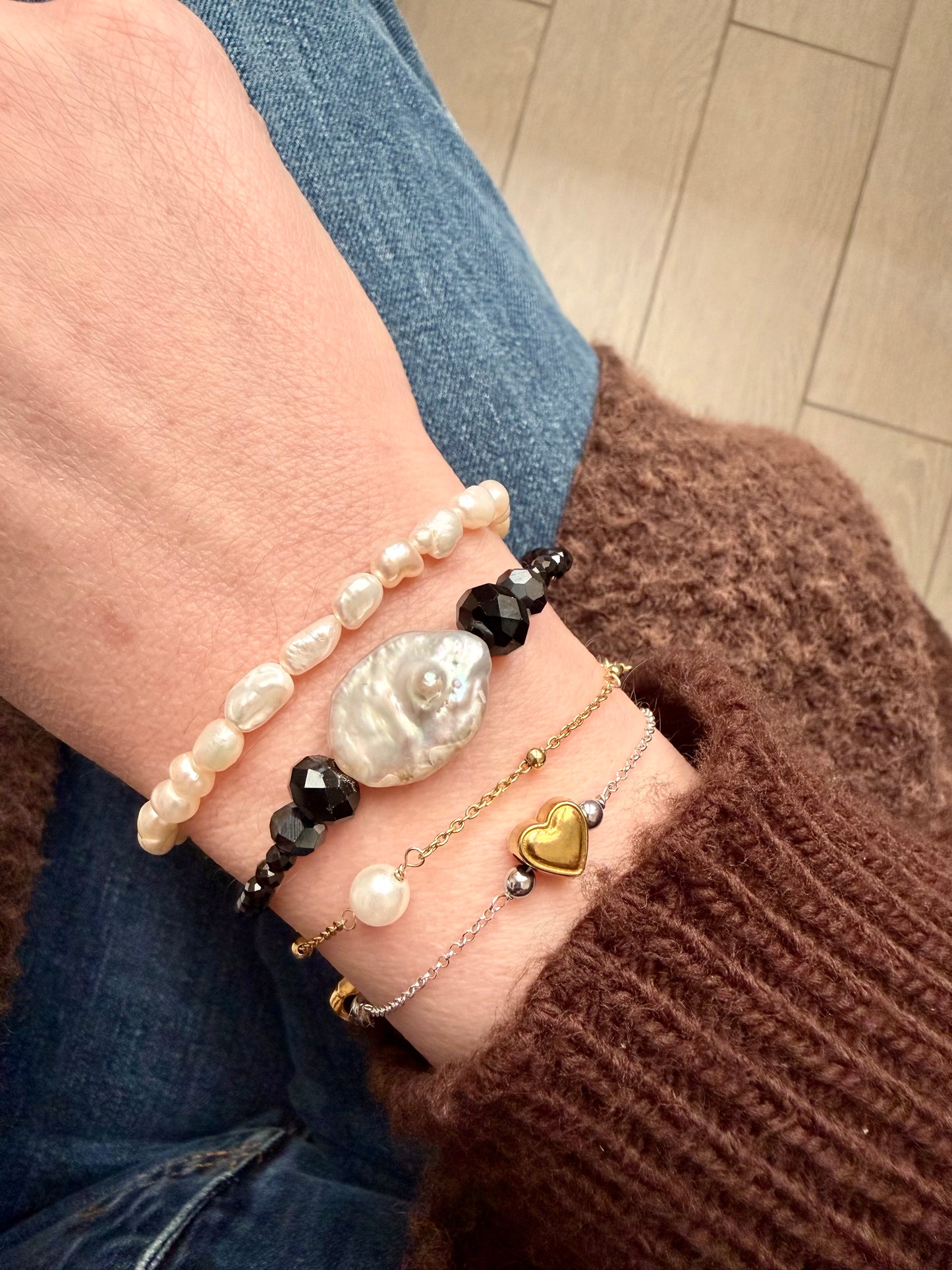BRACCIALE PERLE RISINO NATURALI BASE ARGENTO