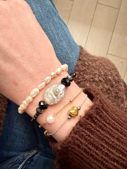 BRACCIALE PERLE RISINO NATURALI BASE ARGENTO