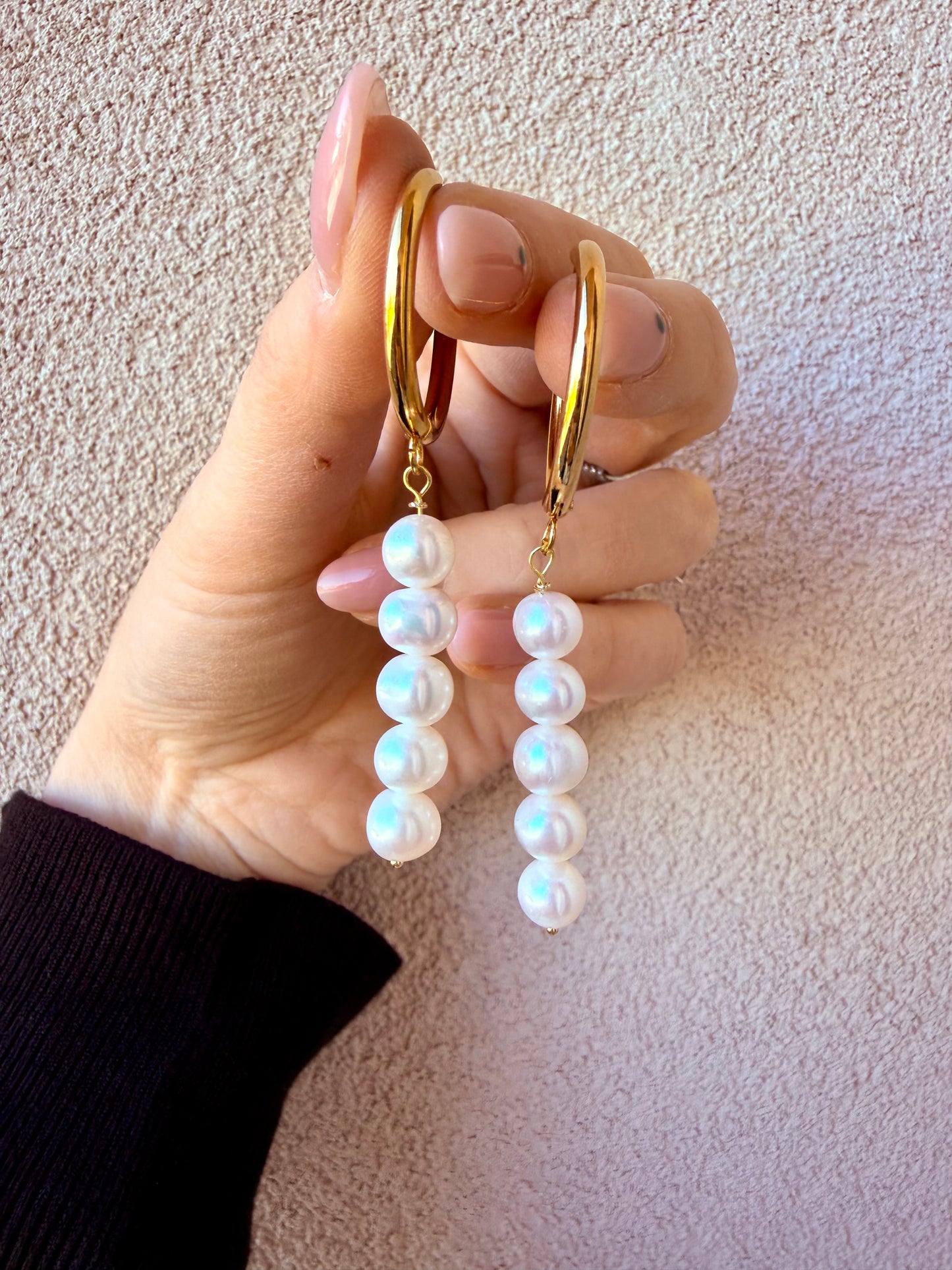 COPPIA CERCHIETTO SCATTINO DA 2,5cm CON PERLE DA 0,5mm PENDENTI