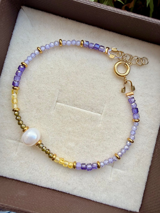 BRACCIALE ZIRCONI MULTICOLORE E PERLA NATURALE