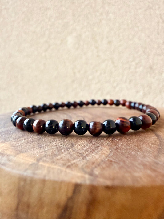 BRACCIALE OCCHIO DI TIGRE ROSSO & OSSIDIANA