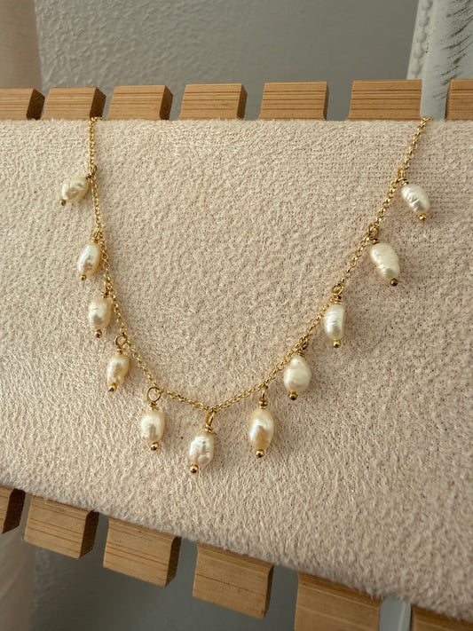 COLLANA CATENA ROLÓ CON PERLE NATURALI RISINO PENDENTI