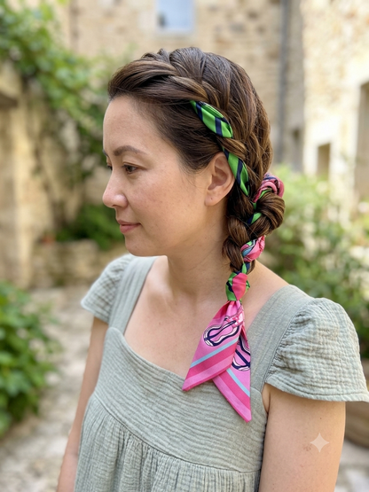 BANDANA FOULARD CON CINTURE ROSA-VERDE-BLU