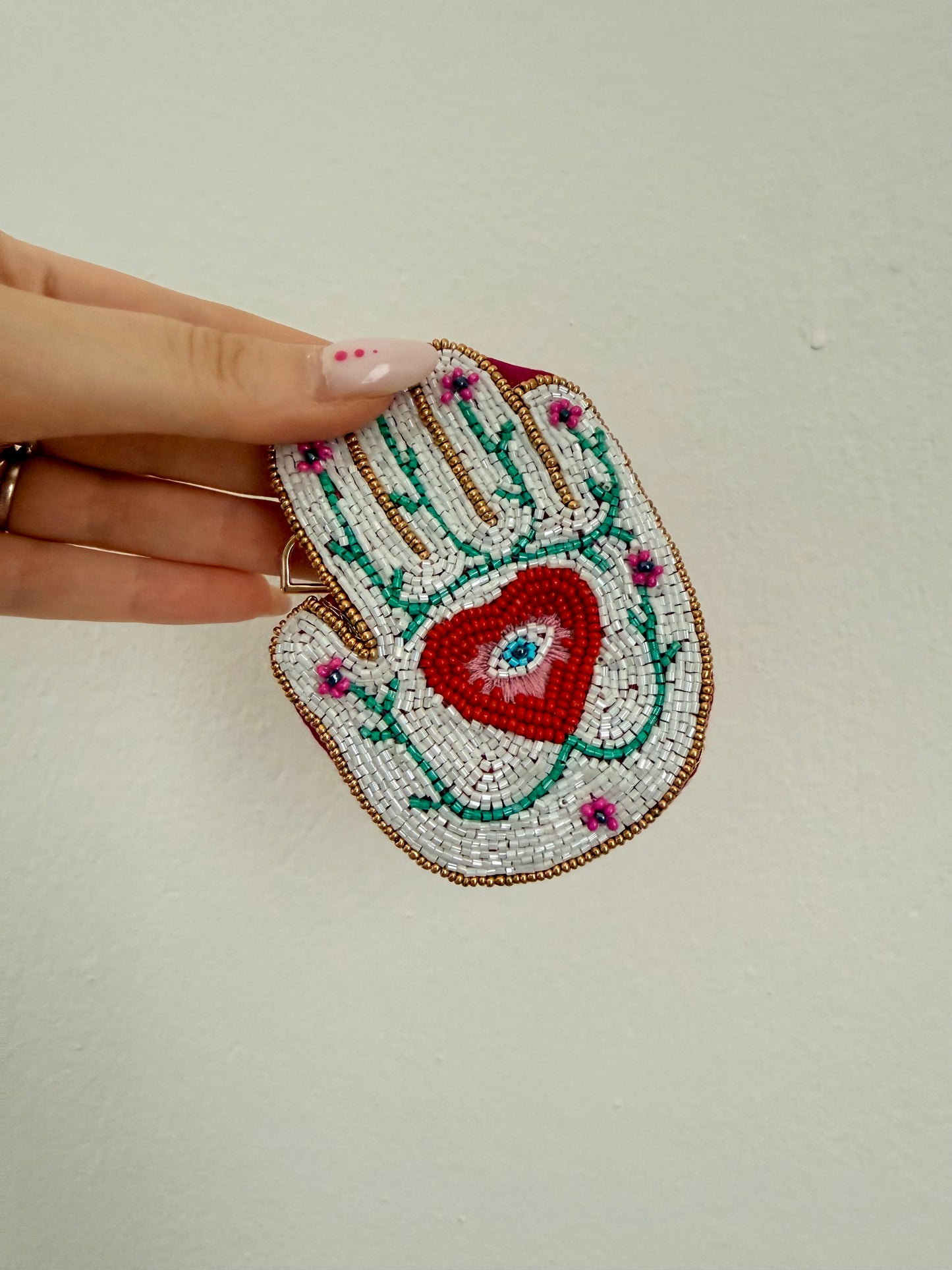 PORTAFOGLIO PICCOLO MANO CON OCCHIO DELLA PROVVIDENZA ORO-BIANCO-FUCSIA-ROSSO-VERDE