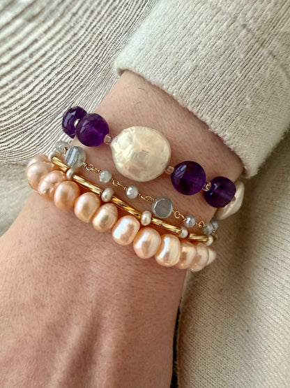 BRACCIALE ELASTICO PERLE NATURALI ROSA DA 0,5 cm