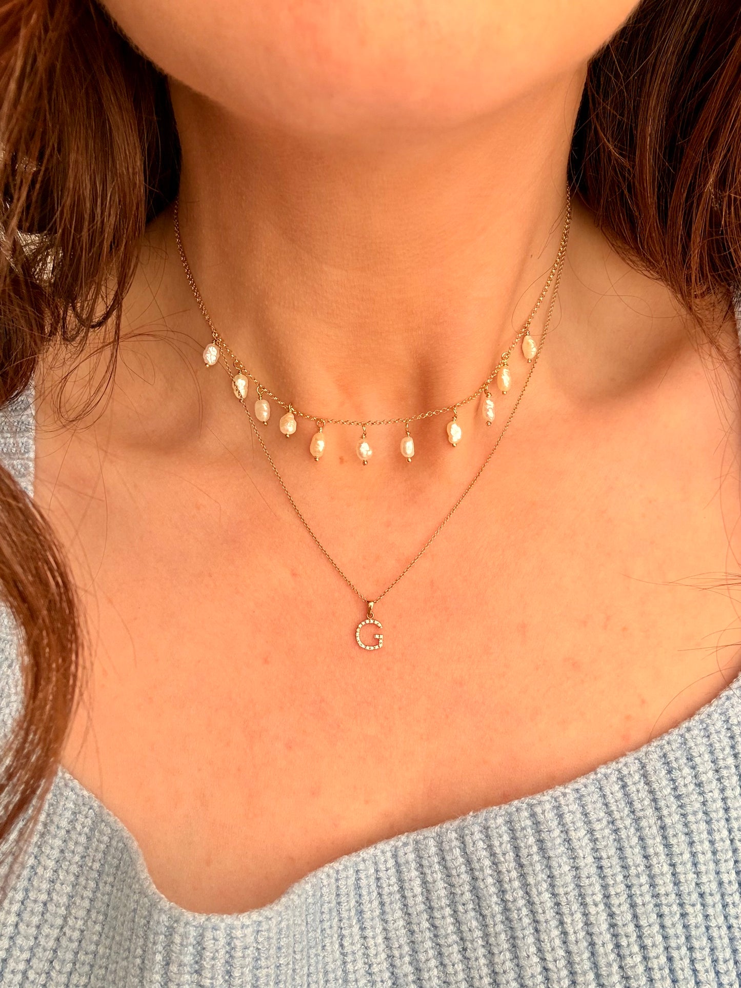 COLLANA CATENA ROLÓ CON PERLE NATURALI RISINO PENDENTI