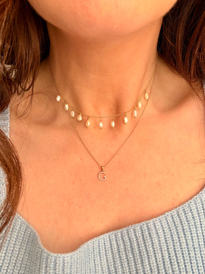 COLLANA CATENA ROLÓ CON PERLE NATURALI RISINO PENDENTI