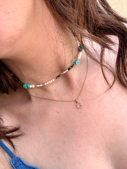 COLLANA CON PERLE E PIETRE TURCHESE BASE ARGENTO ROSÉ