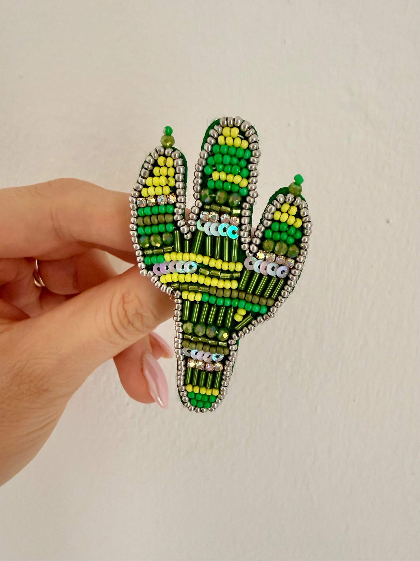 SPILLA CACTUS VERDE MULTICOLORE-ARGENTO