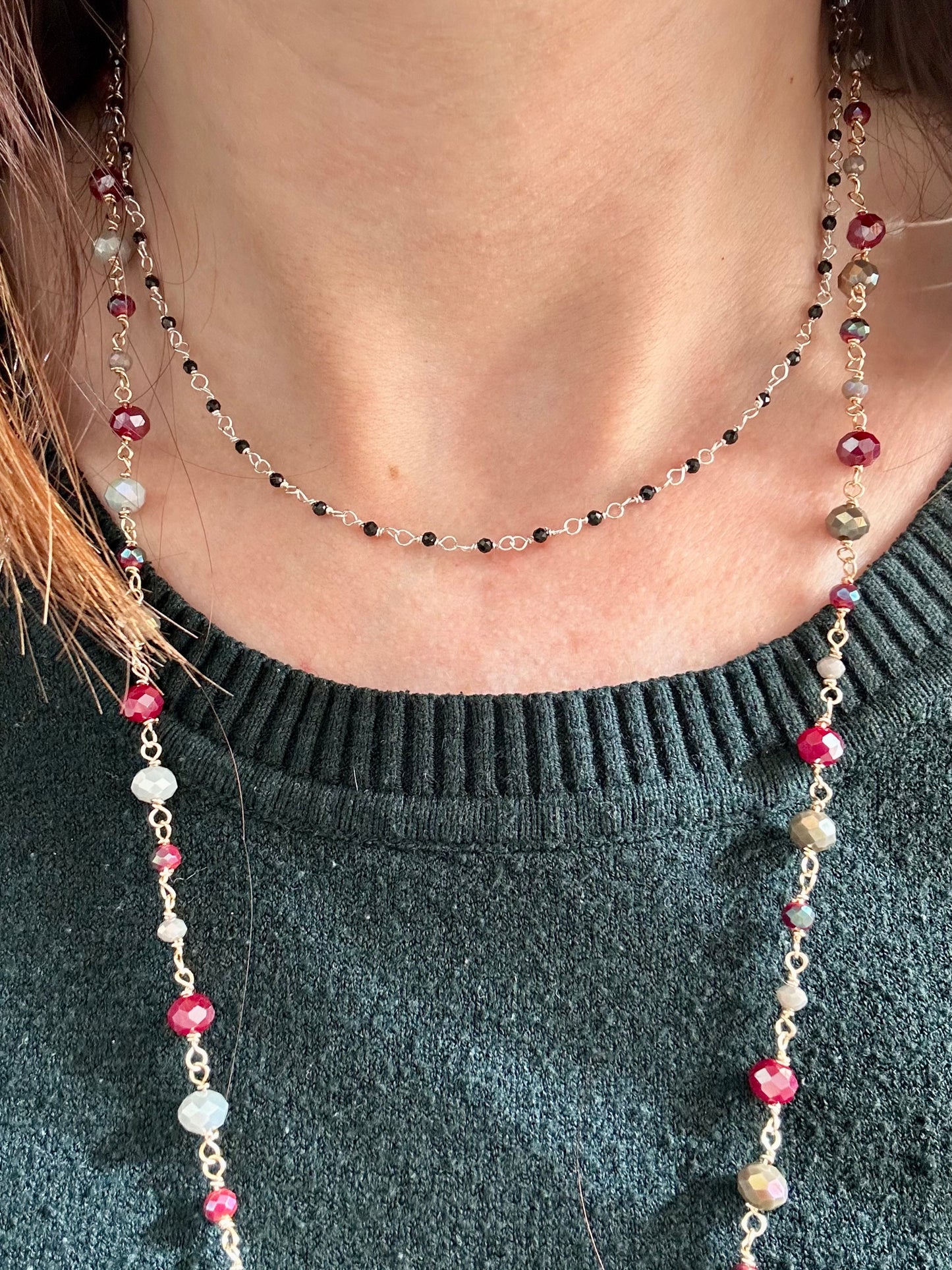 COLLANA ARGENTO MICRO SPINELLI NERI