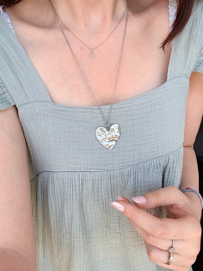 COLLANA CATENA FORZATINA CON CUORE BATTUTO ACCIAIO
