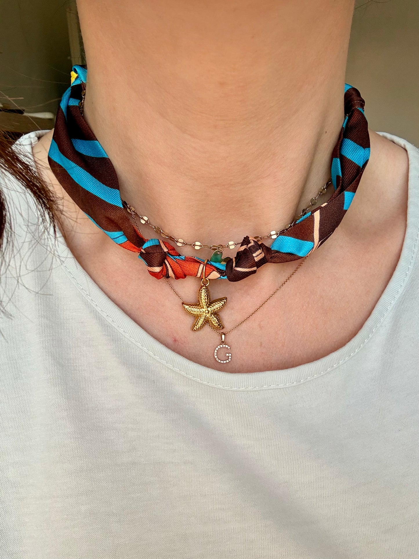 FOULARD GIOIELLO CON CINTURE ROSSO-MARRONE-BLU E STELLA MARINA