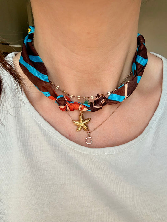 FOULARD GIOIELLO CON CINTURE ROSSO-MARRONE-BLU E STELLA MARINA