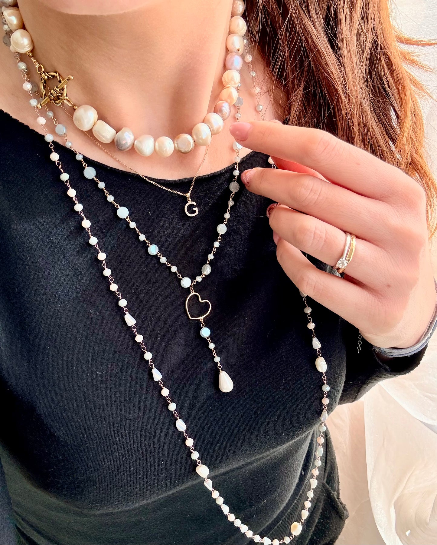 COLLANA CON PERLE BAROCCHE CHAMPAGNE, BIANCHE E LILLA